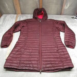 Eddie Bauer Down Jacket Women Large Red Insulated Wind Rain Quilted Puffer Parka